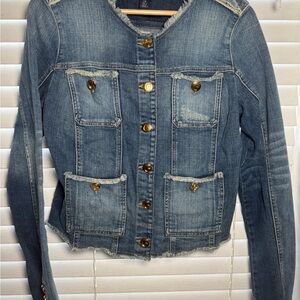 Guess Blue Cropped Jean Jacket with Distressed Finish NWT
